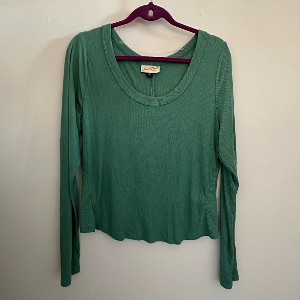 Universal Thread Green Women's Long Sleeve Scoop Neck Ribbed T-Shirt in Size XXL